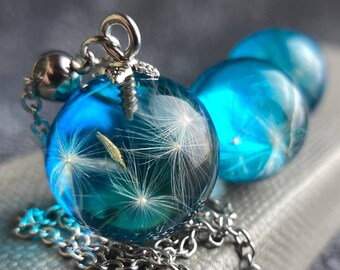 Handmade Dandelion Seed Resin Jewelry Set: Necklace & Earrings