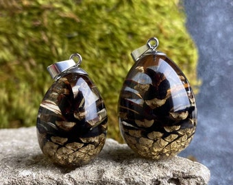 Resin Pine Cone Necklace: Forest Sphere Pendant