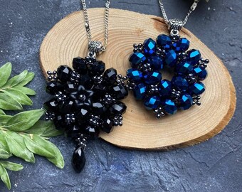Black necklace, Black gothic necklace, blue pendant, gothic pendant