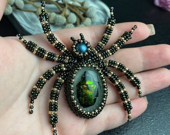Beaded Spider Brooch: Glow-in-the-Dark Insect Jewelry