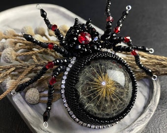Big Spider brooch, spider brooch, spider jewelry, real dandelion jewelry, dandelion brooch