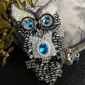 Owl Brooch, Beaded Bird Brooch Pin, Large Statement Brooch, Handmade Owl Gift