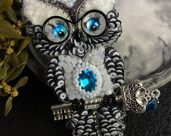 Beaded Owl Brooch Pin: Handmade Statement Bird Brooch