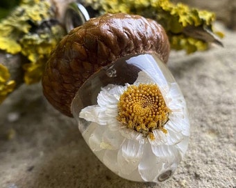 Acorn Pendant Flower, Terrarium Resin Jewelry, Acorn Necklace, Botanical Jewelry