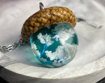 Acorn pendant, acorn necklace, acorn jewelry, resin cloud necklace, Cloud necklace