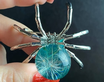Spider brooch, spider jewelry, real dandelion jewelry, dandelion brooch