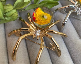 Spider brooch, spider jewelry, real mushroom jewelry