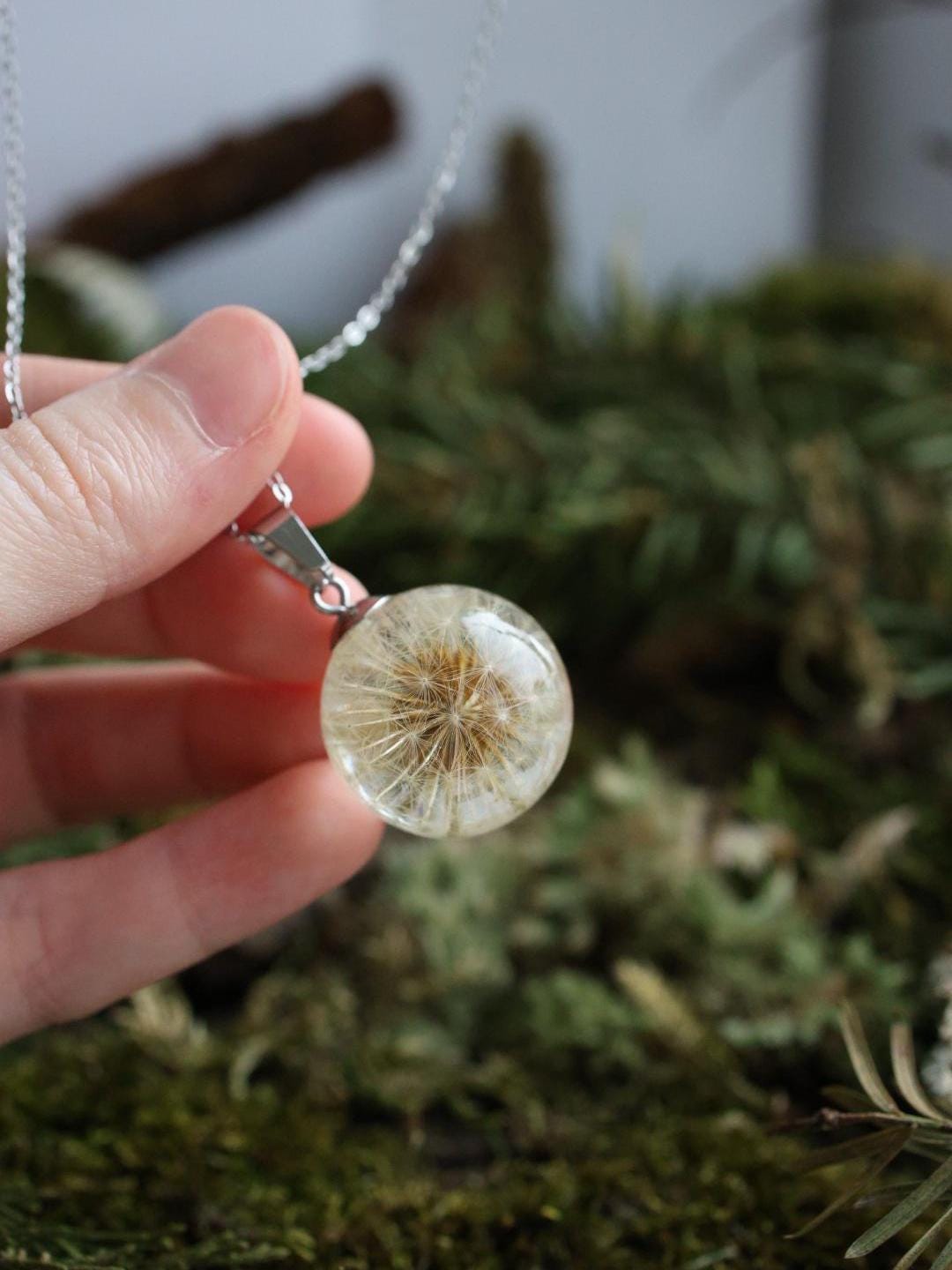 Handmade Dandelion Necklace: Preserved Flower Resin Pendant UK