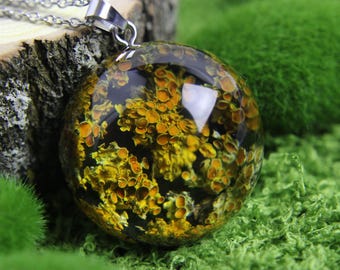Resin Lichen Pendant Necklace: Botanical Forest Jewelry