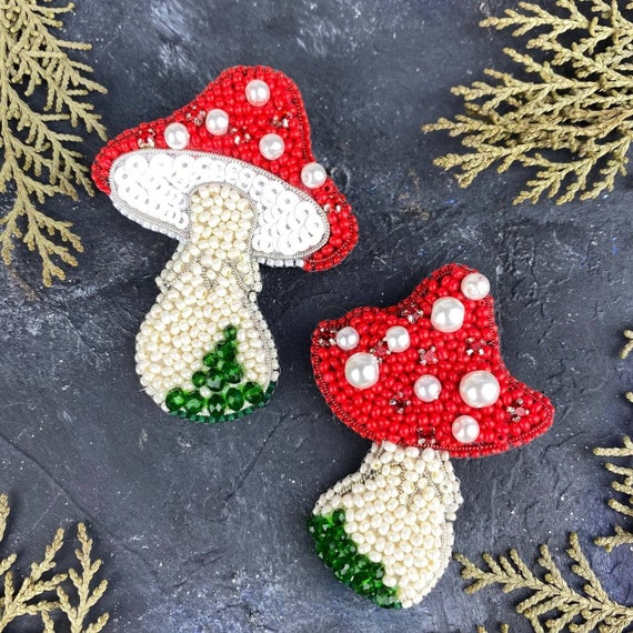 Handmade Beaded Amanita Brooch: Fly Agaric Pin