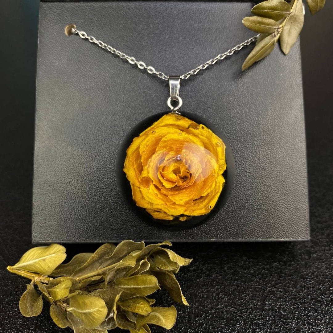 Real Rose Necklace Real Rose Pendant Rosebud Necklace Rose Etsy