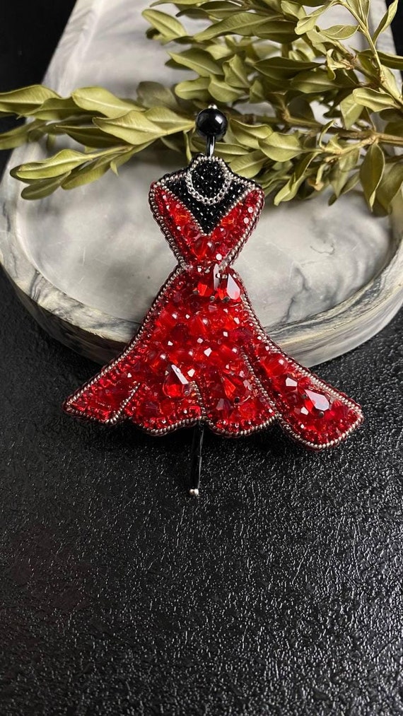 red dress brooch Red dress day, embroidered beaded brooch MMIWG Red dress, missing indigenous, Indigenous Women Matter MMIW pin, items handmade