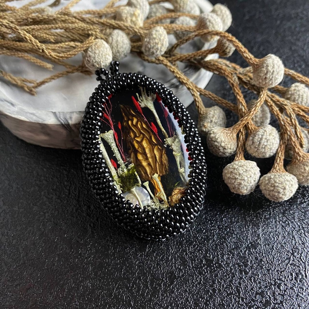 Mushroom Pendant, Mushroom Necklace, Morel Necklace, Morel Jewelry