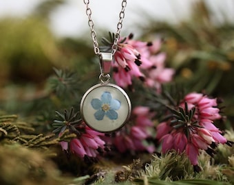 Real Forget-Me-Not Necklace: Handmade Resin Flower Pendant