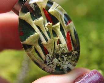 PRE ORDER |Handmade Cladonia Lichen Pendant: Real Dried Botanical Resin Necklace
