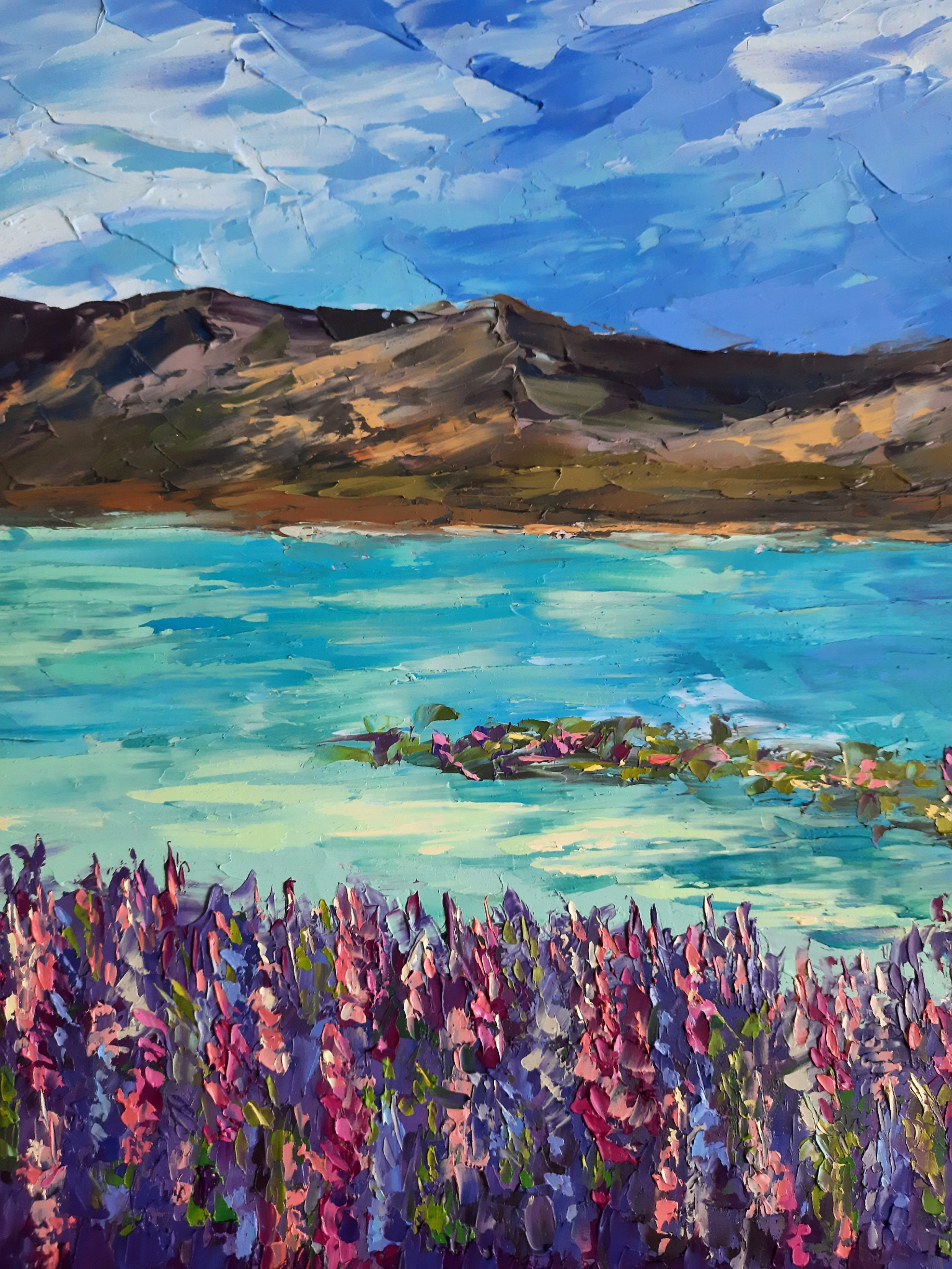 New Zealand Painting Landscape Original Art Lupines Field Etsy