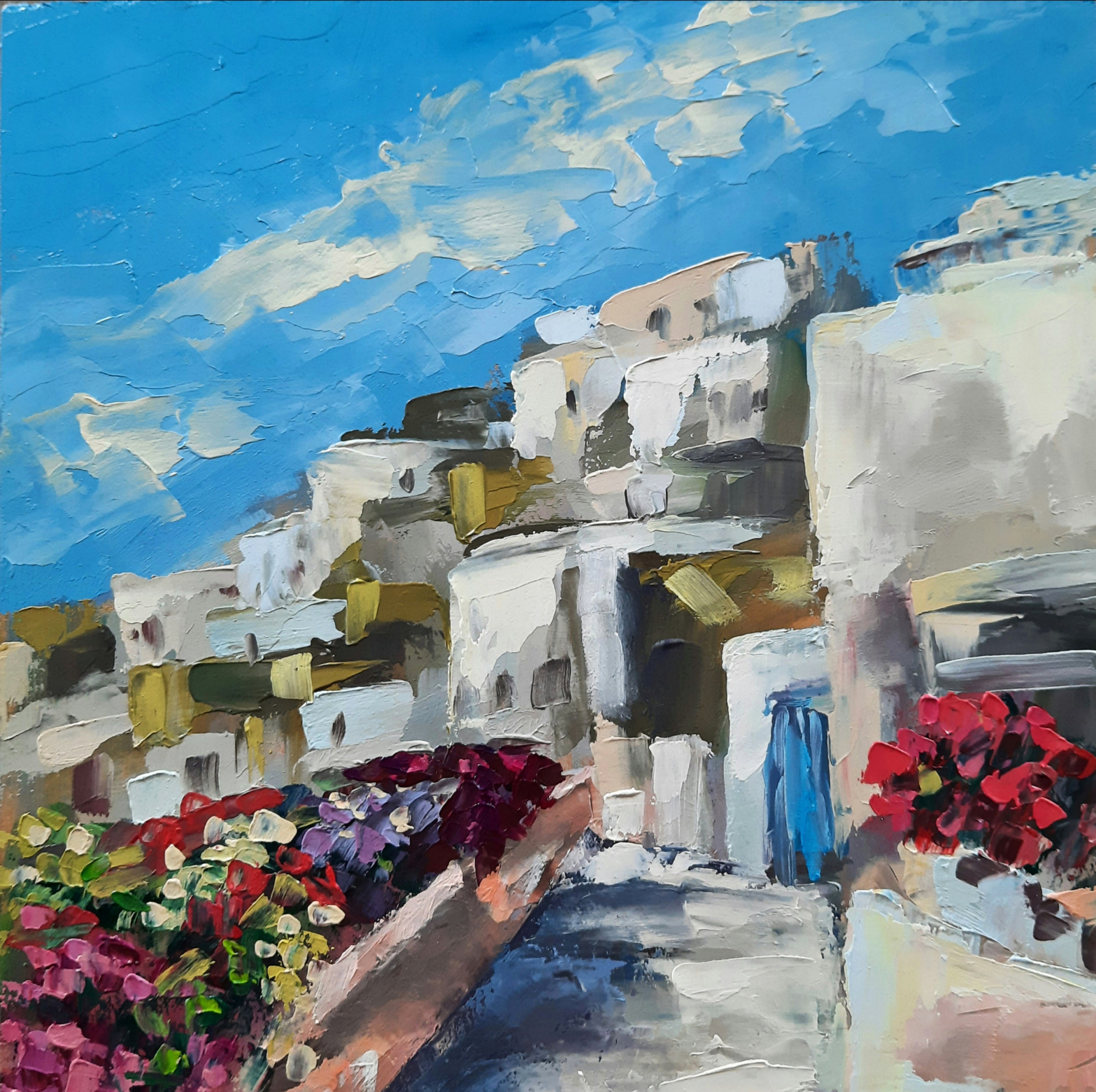 Greece Painting Original Oil Painting Santorini Cityscape Etsy