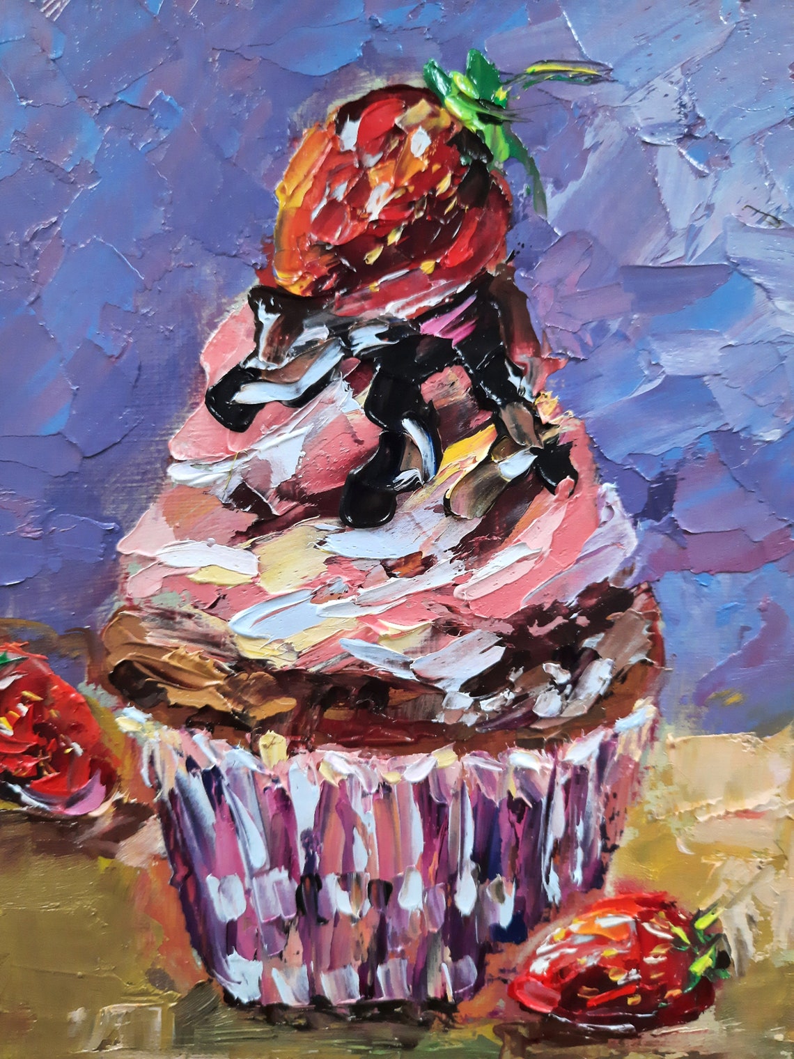Cupcake Painting Original Oil Painting Dessert Small Art Still Etsy