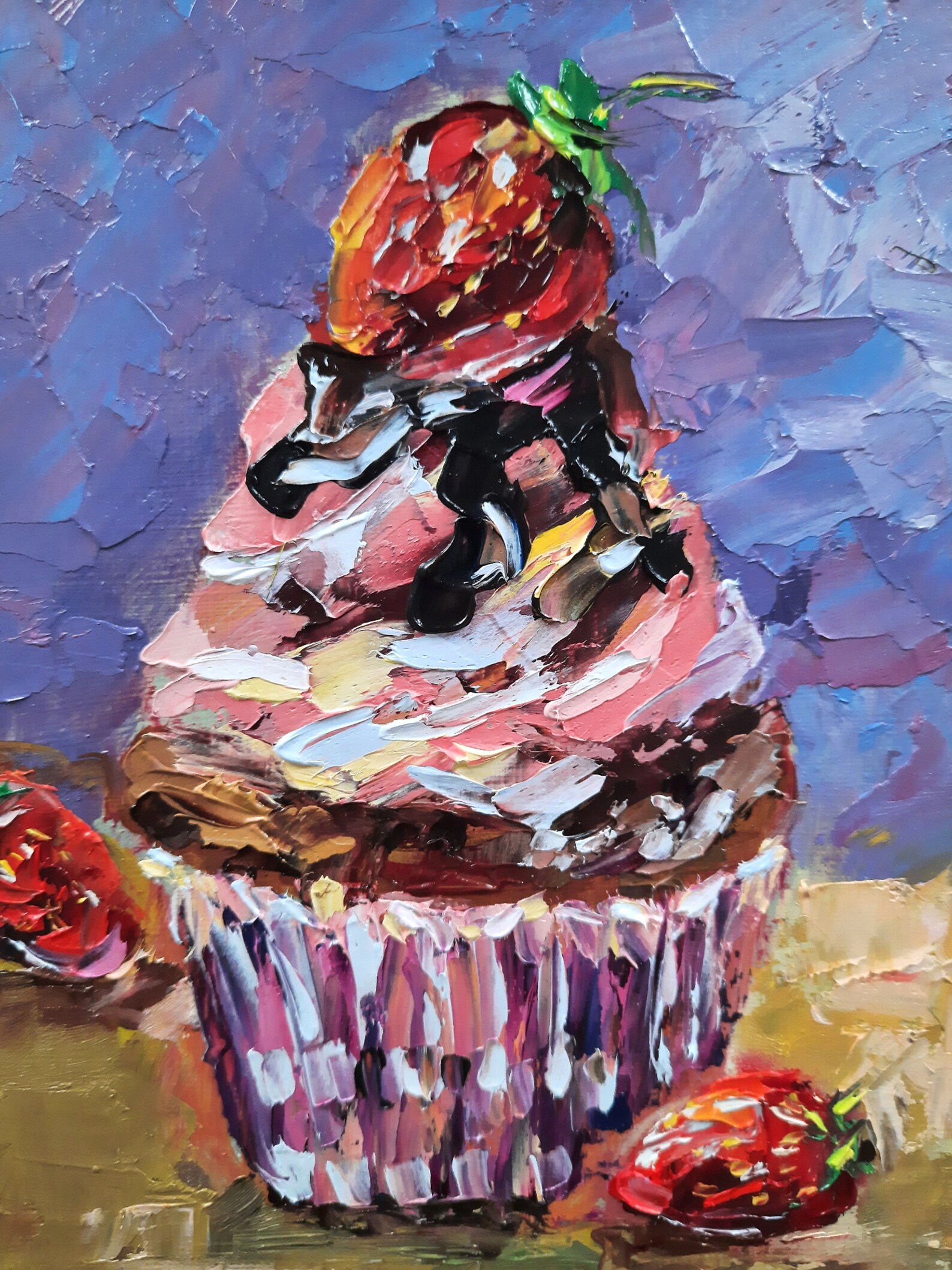Cupcake Painting Original Oil Painting Dessert Small Art Still Etsy