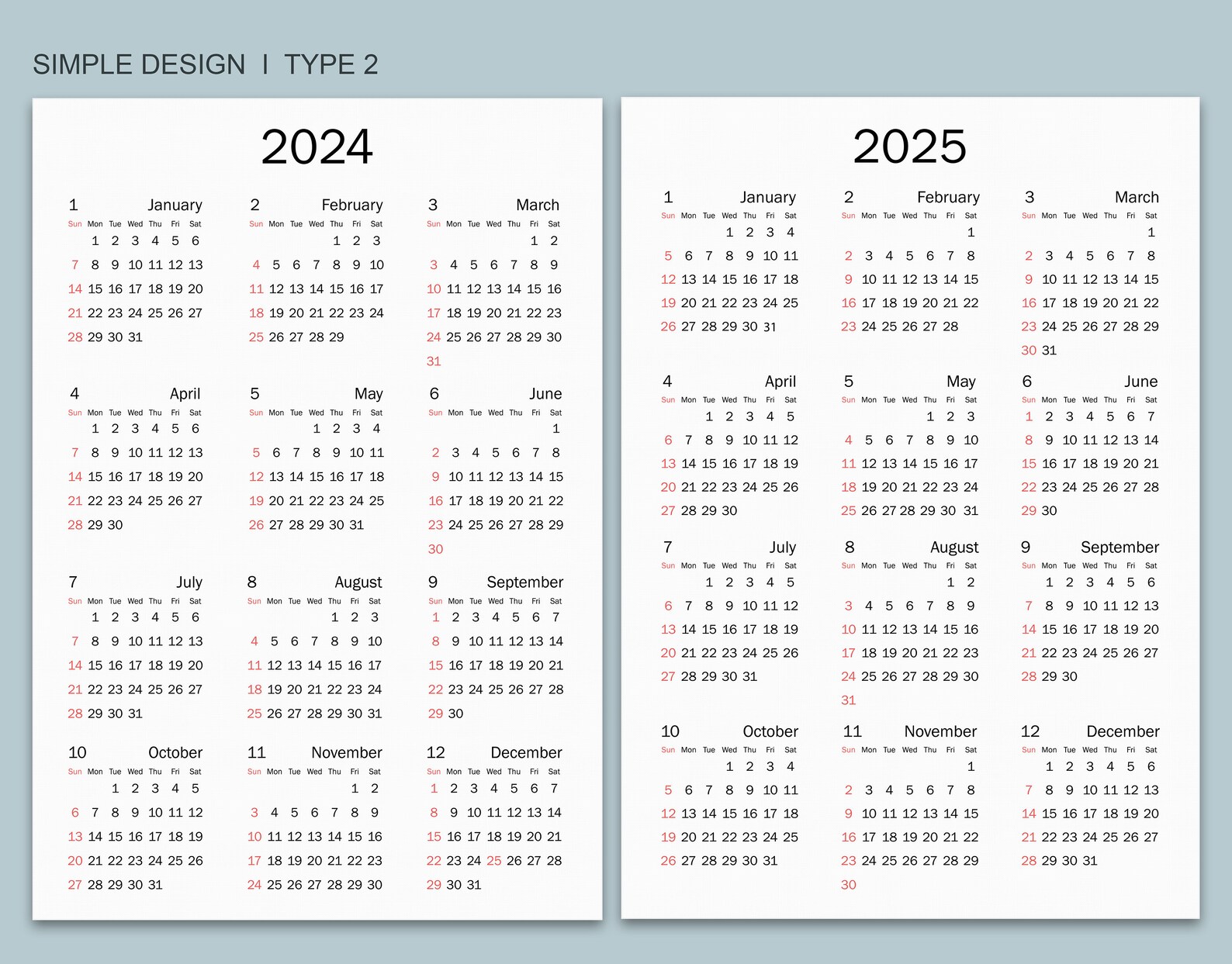 2024-25 Calendar Printable, Yearly Calendar, Minimalist Calendar ...