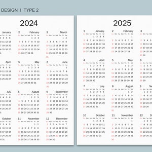 2024-25 Calendar Printable, Yearly Calendar, Minimalist Calendar ...