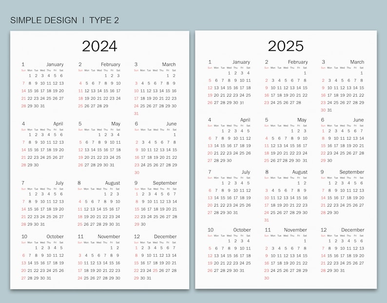 202425 Calendar Printable, Yearly Calendar, Minimalist Calendar