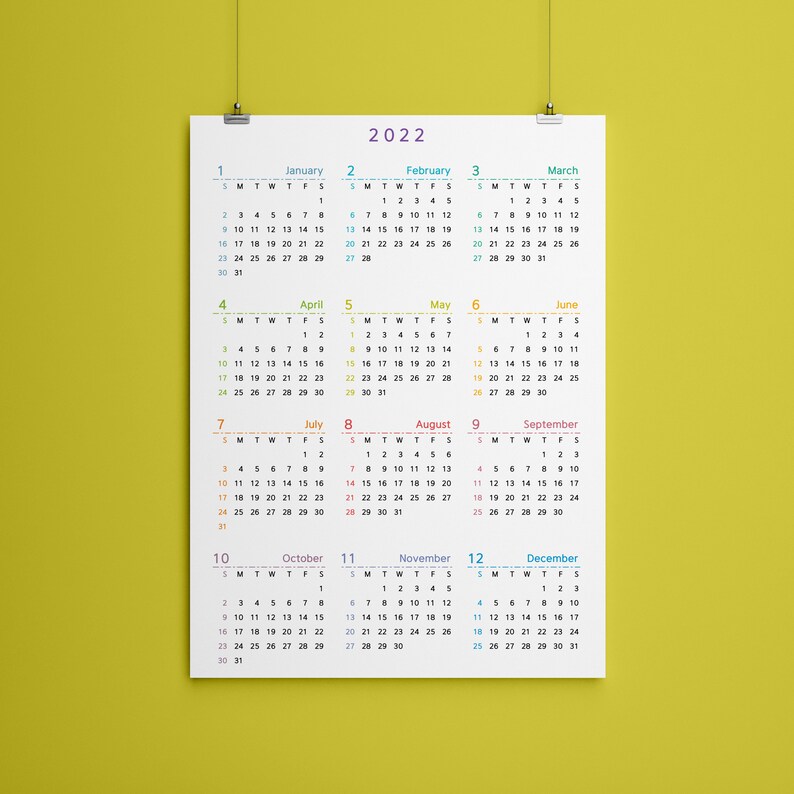 Printable 2022-2023 Yearly Calendar Minimalist Calendar - Etsy