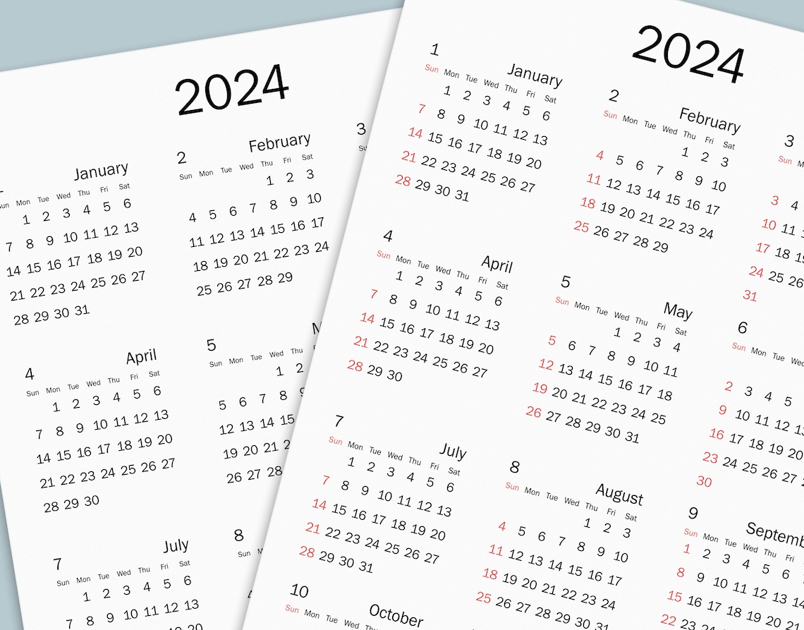 2024-25 Calendar Printable, Yearly Calendar, Minimalist Calendar ...