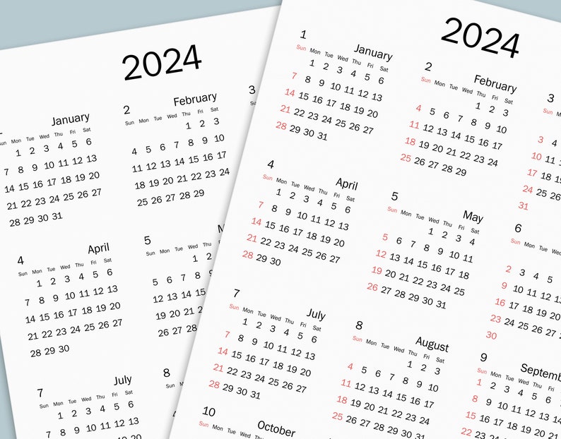 2024-25 Calendar Printable, Yearly Calendar, Minimalist Calendar ...