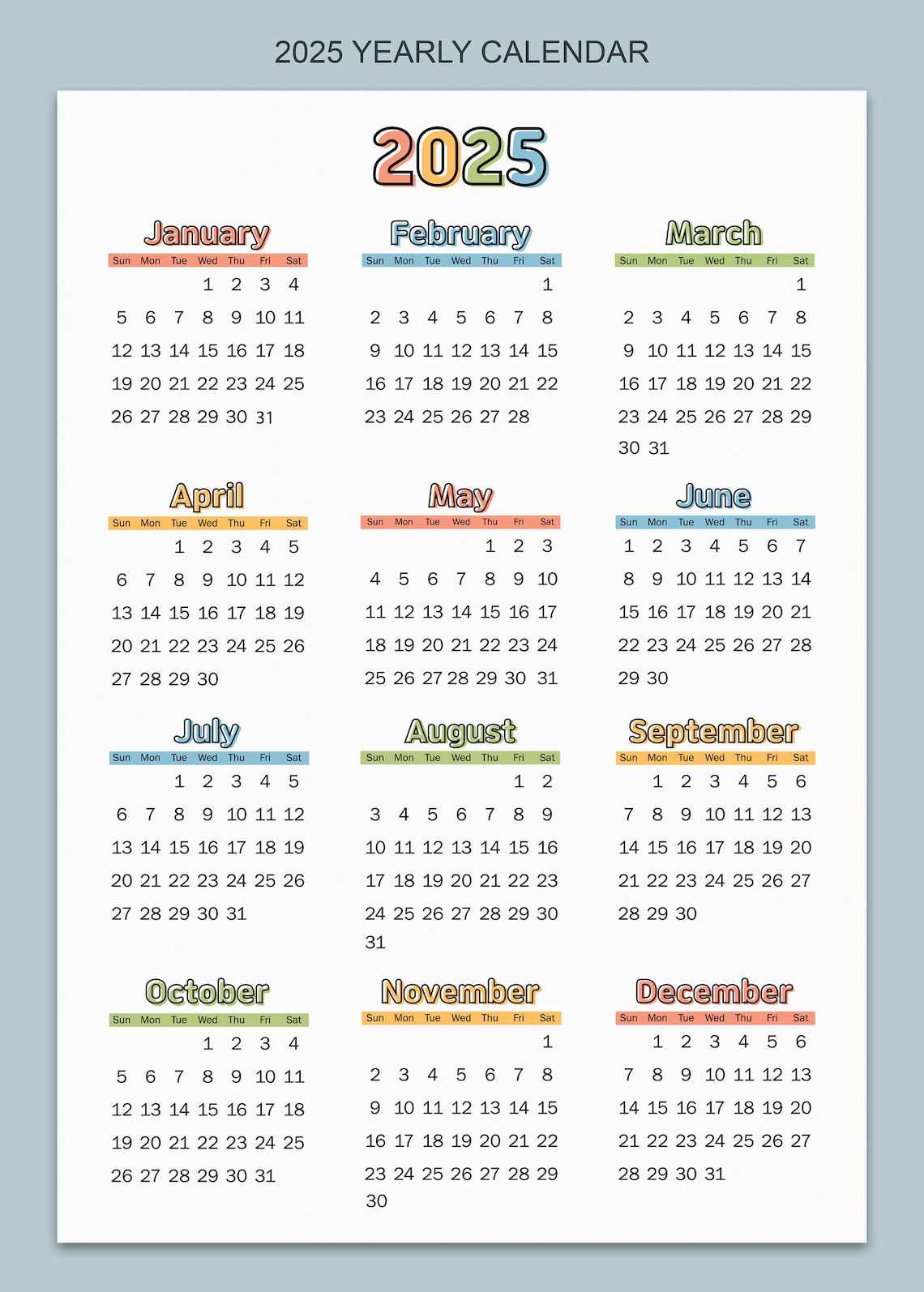 2024-25 Calendar Printable, Yearly Calendar,one Page Calendar, Year at ...