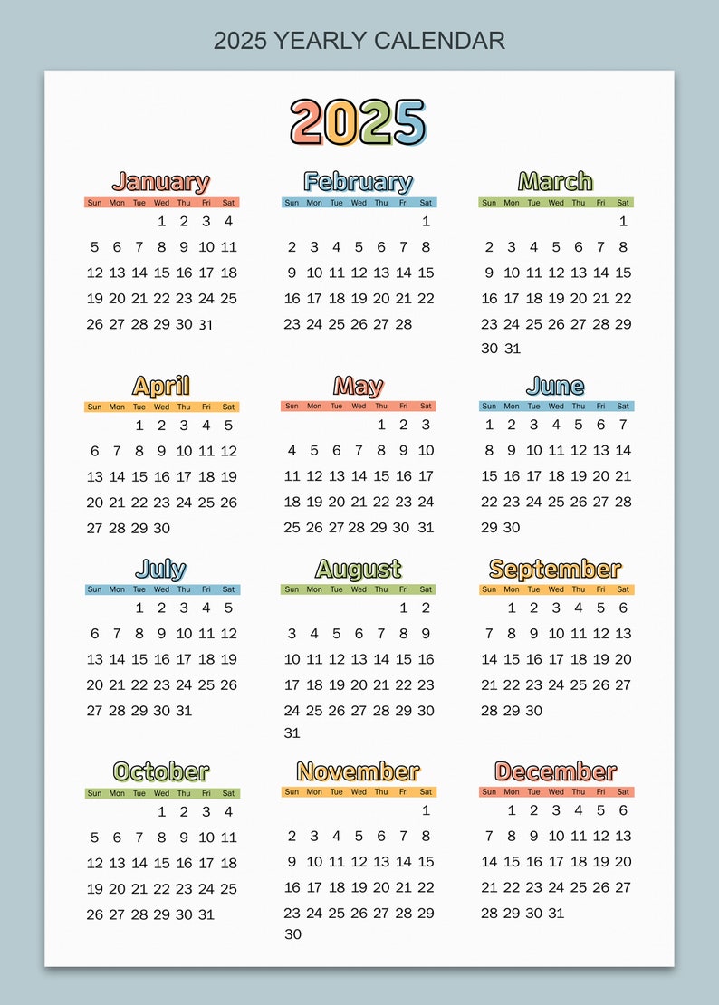 202425 Calendar Printable, Yearly Calendar,one Page Calendar, Year at