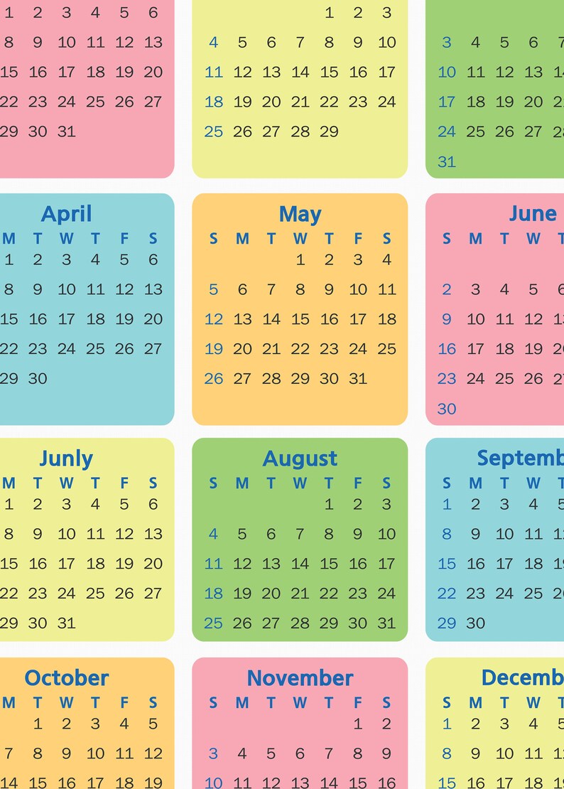 2024 Yearly Calendar year At A Glance Calendar Digital Printable 2024-yearly-calendar-year-at-a-glance-calendar-digital-printable