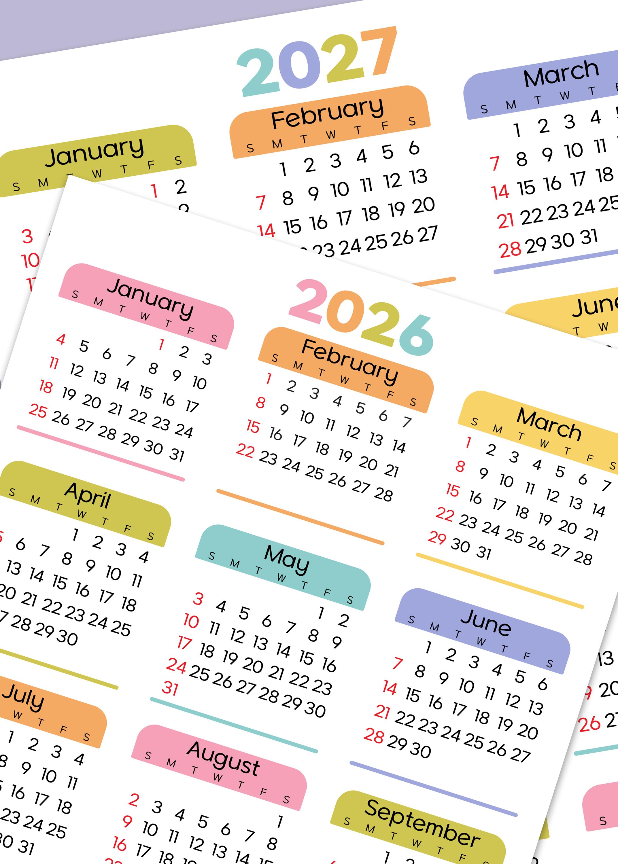 2026-2027 Minimalist Vertical Calendar | Printable PDF - Etsy