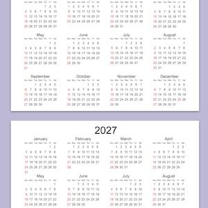 Calendario minimalista 2026-2027 – Planificador de pared horizontal imprimible (PDF)