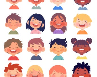 幸せな子供たち、子供の顔、笑い声のある男の子と女の子、笑顔の小さな