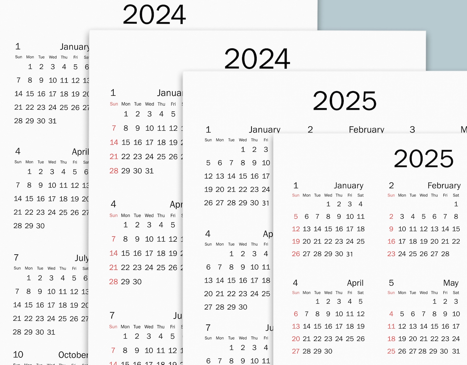 2024-25 Calendar Printable, Yearly Calendar, Minimalist Calendar ...