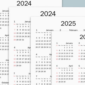2024-25 Calendar Printable, Yearly Calendar, Minimalist Calendar ...