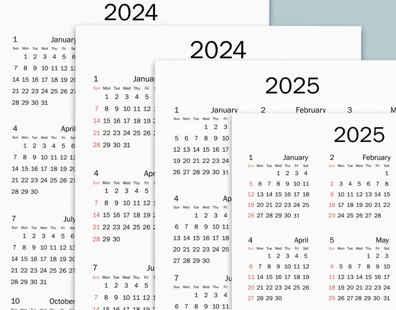 202425 Calendar Printable, Yearly Calendar, Minimalist Calendar