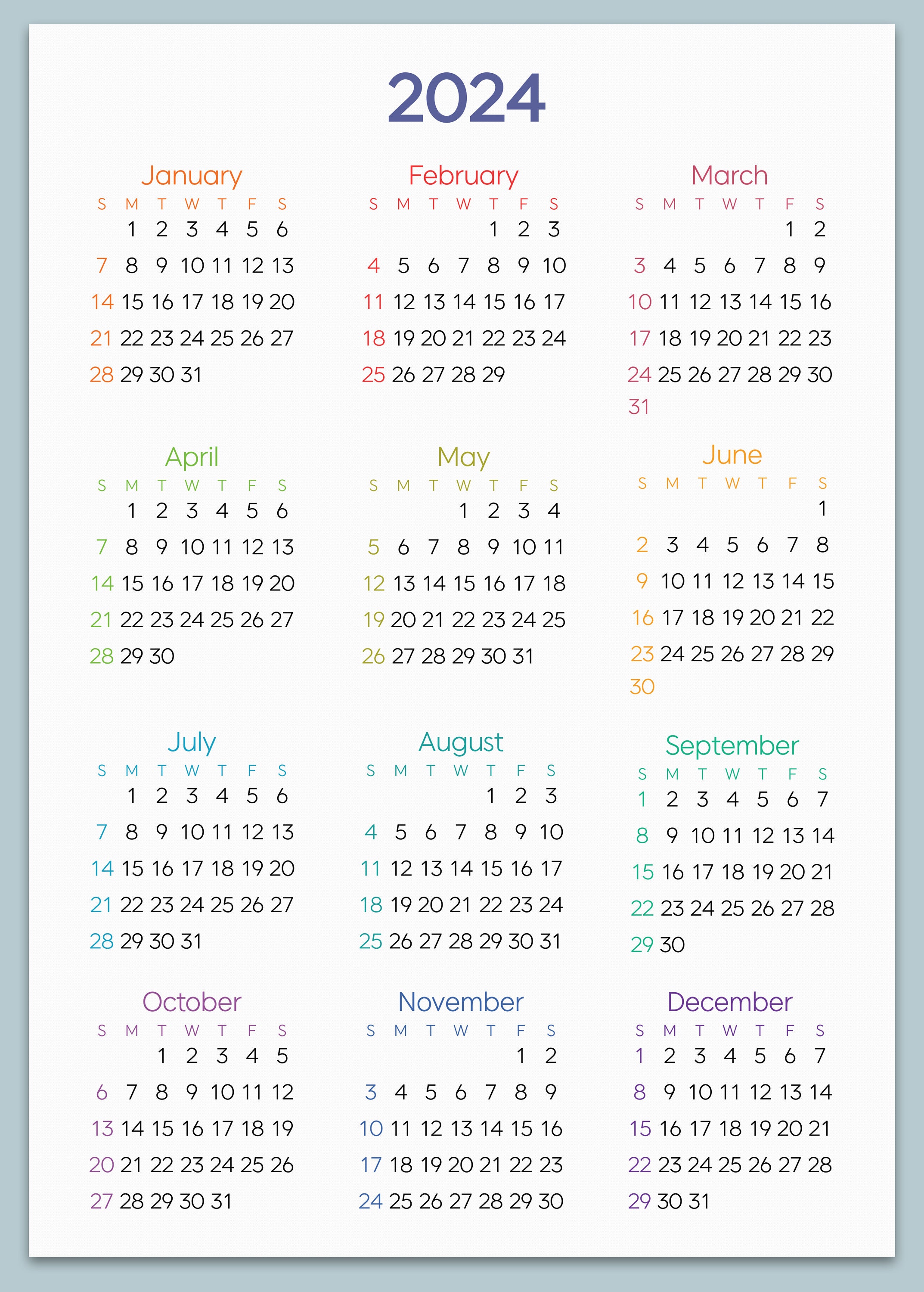 2024-25 Yearly Calendar,year at a Glance Calendar, Digital Printable ...