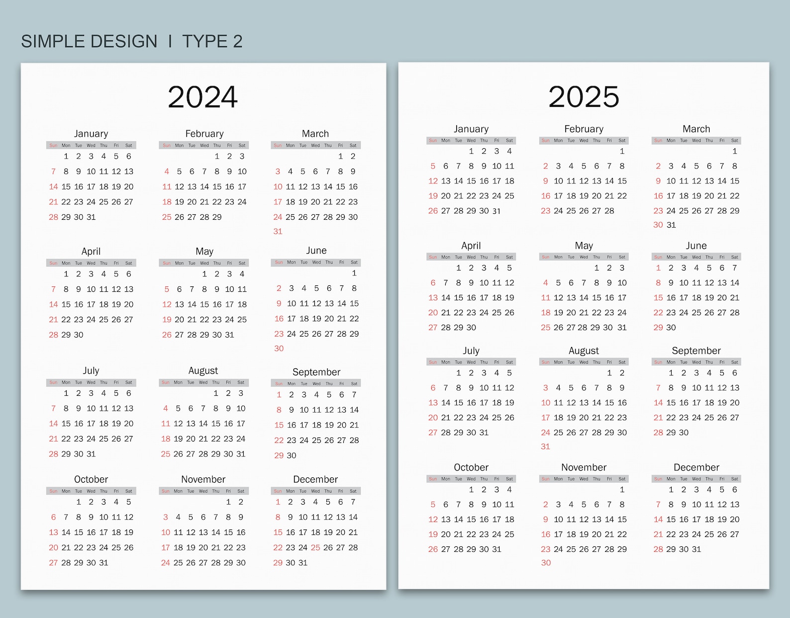 2024-25 Calendar Printable, Yearly Calendar, Minimalist Calendar ...
