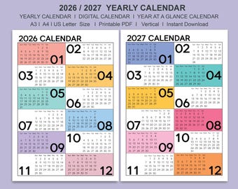 2026-2027 Minimalist Calendar | Vertical Wall Planner (Digital Download)