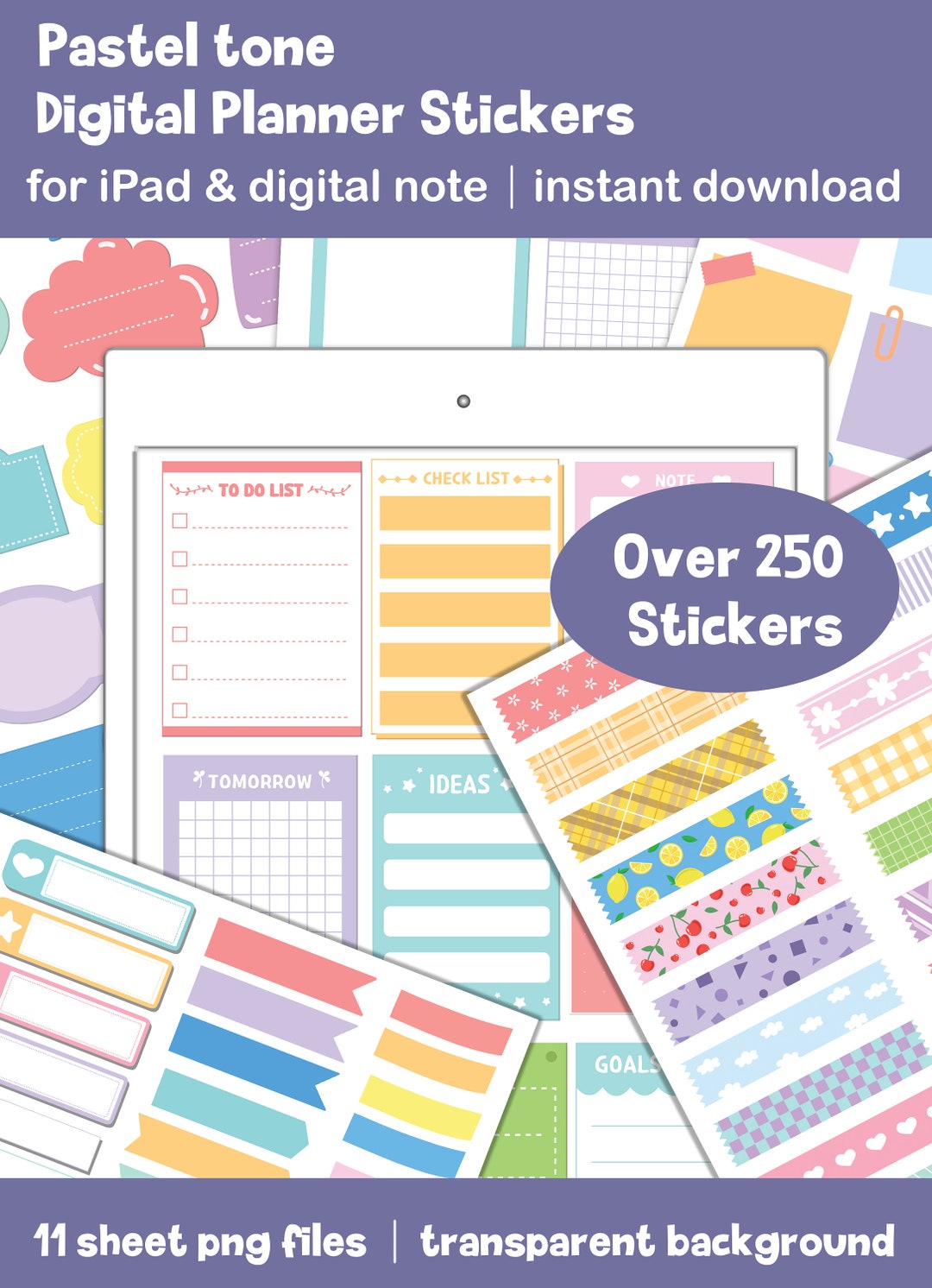 250+ Digital Planner Stickers for Goodnotes, iPad (PNG Files) (digital ...