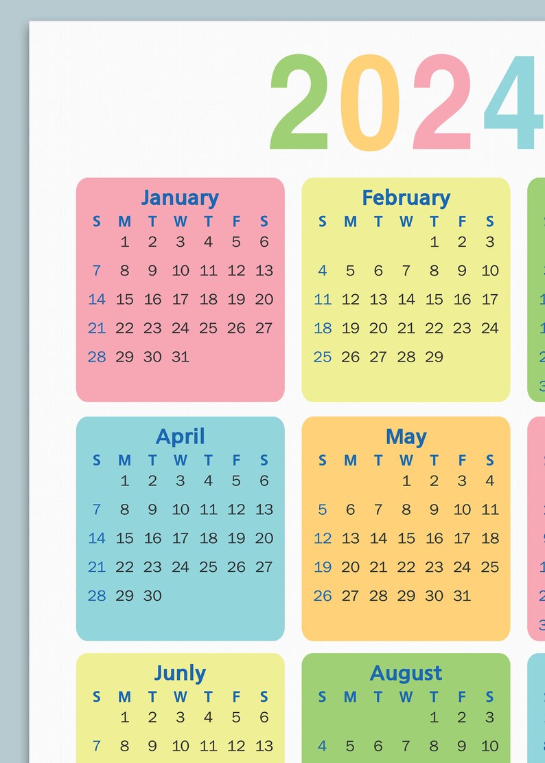 2024 Yearly Calendar year At A Glance Calendar Digital Printable 2024-yearly-calendar-year-at-a-glance-calendar-digital-printable
