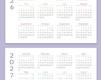 2026-2027 Minimalist Horizontal Calendar – Printable Wall Planner (PDF)