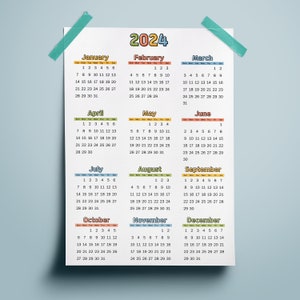 2024-25 Calendar Printable, Yearly Calendar,one Page Calendar, Year at ...