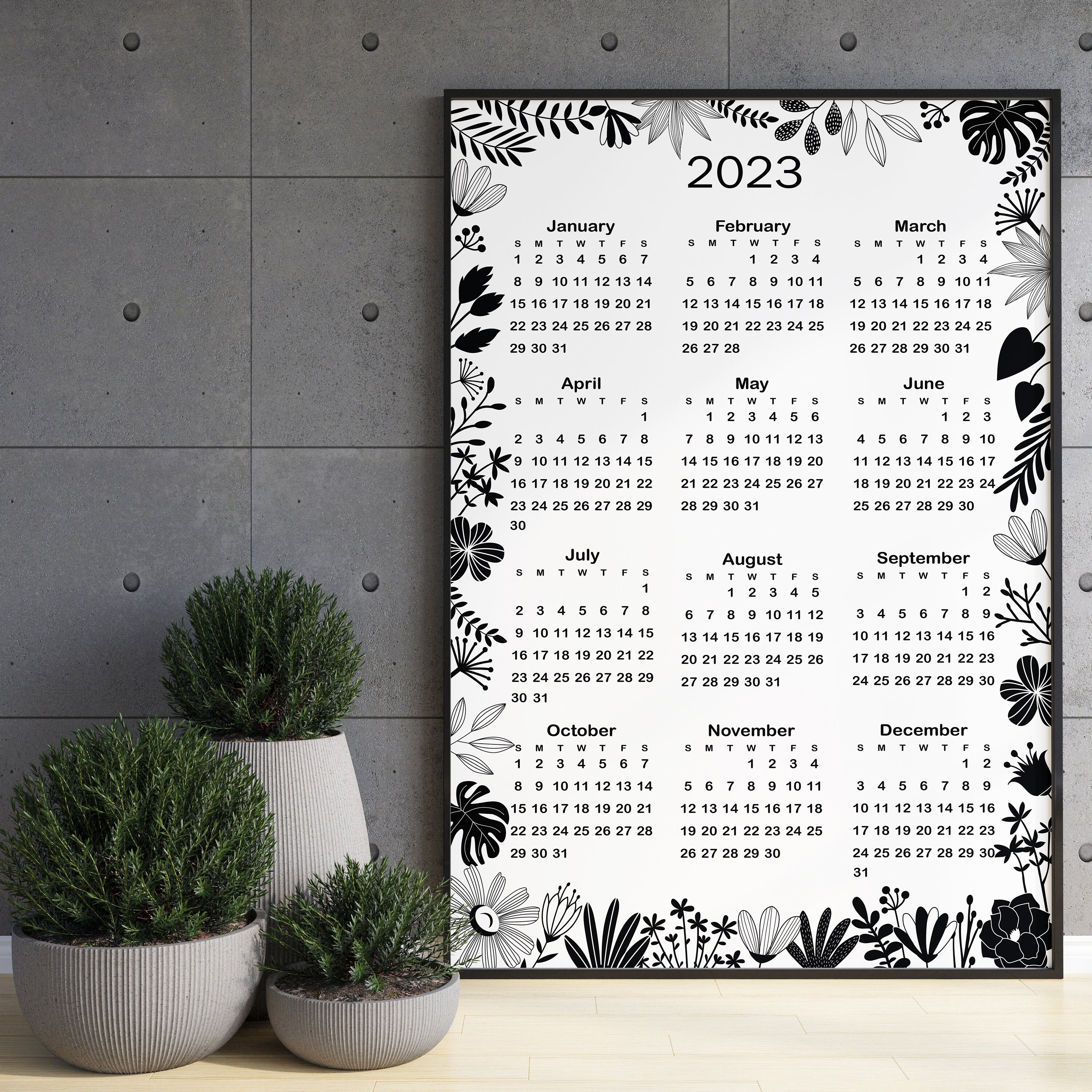 2023 Yearly Calendar Printable, 2023 Yearly Calendar, Year at a Glance ...