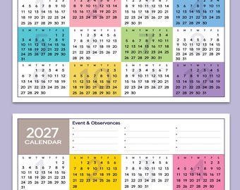 Colorful 2026-2027 Calendar – Printable Year At-A-Glance (PDF Download)