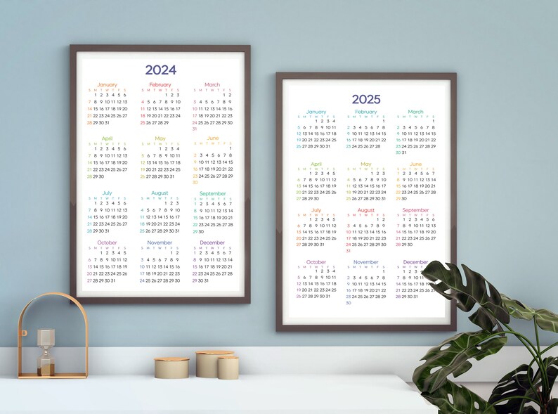2024-25 Yearly Calendar,year at a Glance Calendar, Digital Printable ...