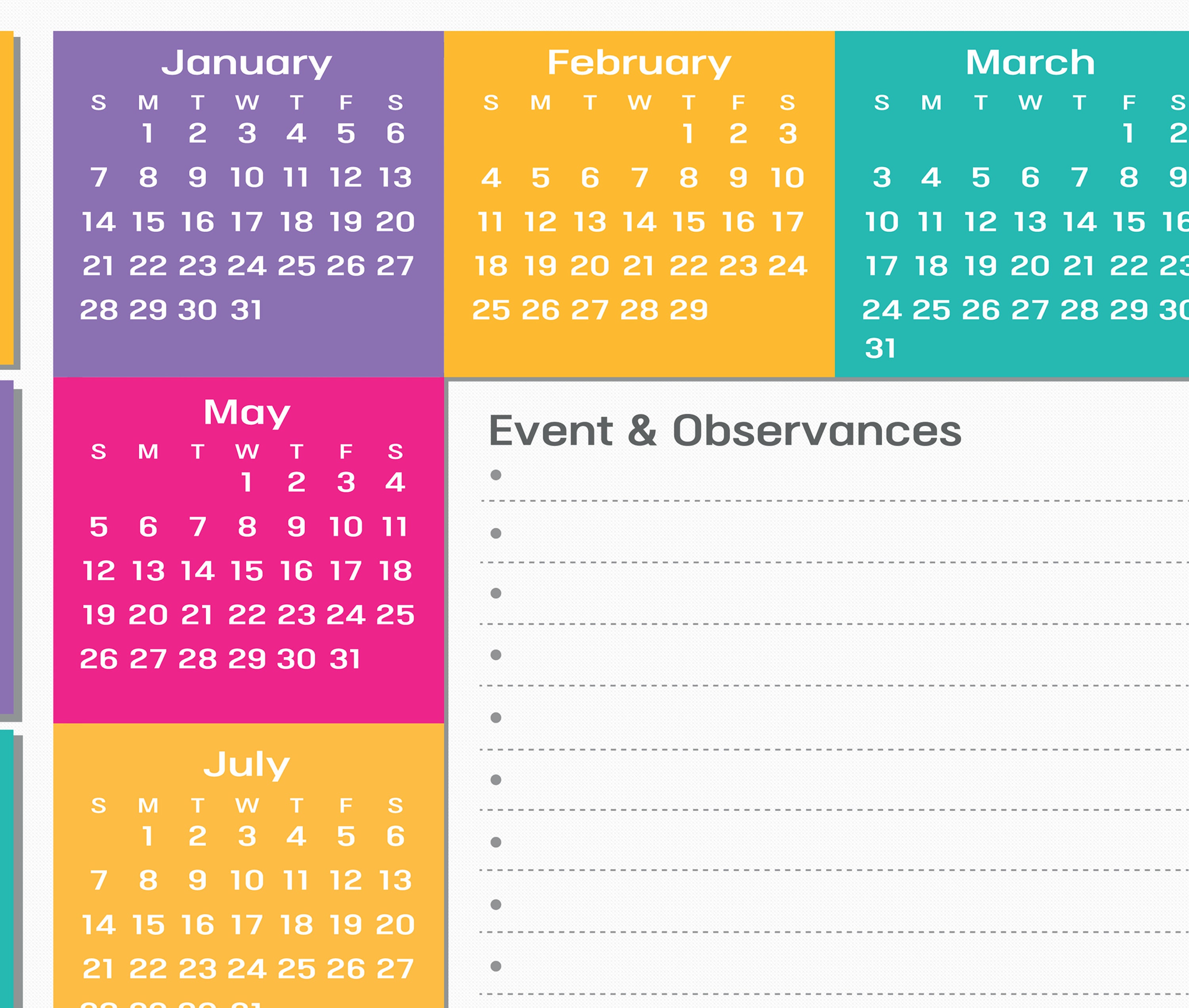 2024 Calendar Printable, Yearly Calendar,one Page Calendar, Year at a