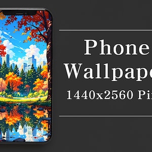 Autumn Landscape Phone Wallpaper, Orange Trees (Digital Download)